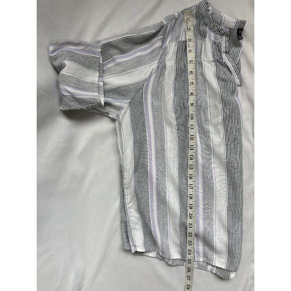 Splendid Striped Linen Blend Popover Top XXL 2XL Lagenlook Coastal White Grey - Picture 9 of 9